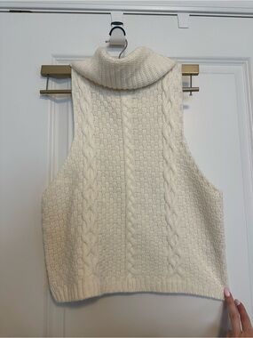 bishop + young Cream Cable Turtleneck Sweater Vest